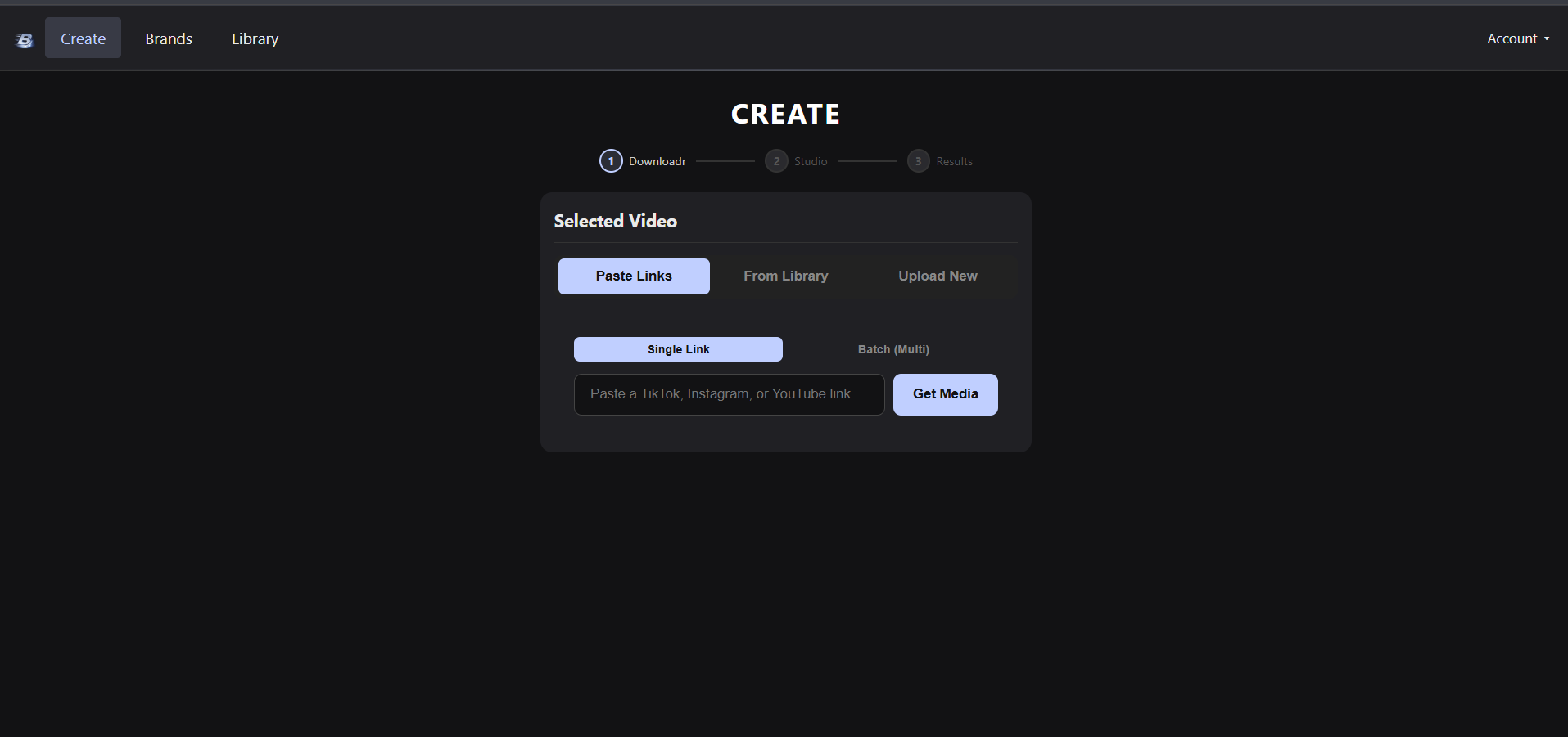 Brandr — Create flow with paste links interface