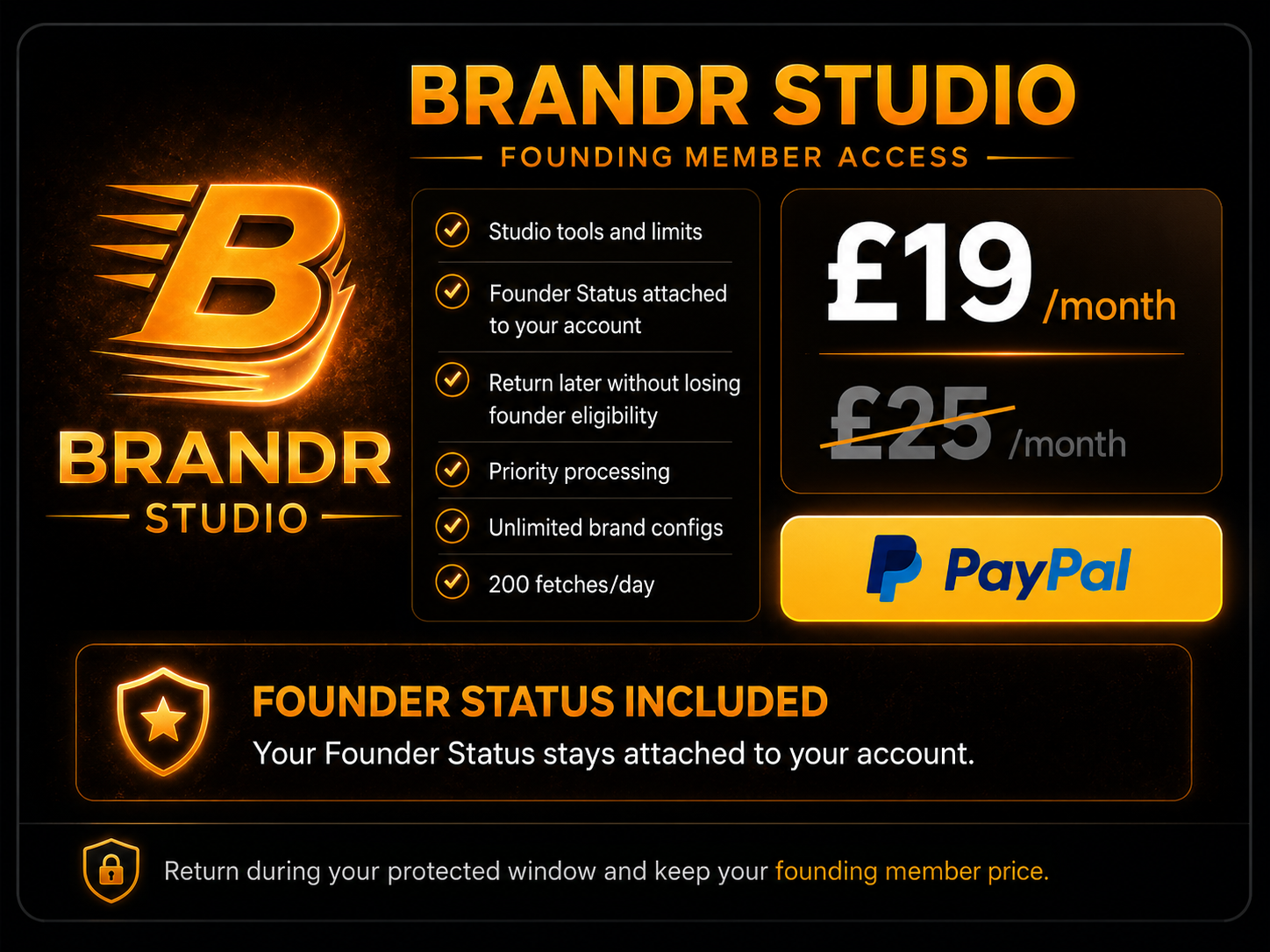 Brandr Studio tier — £19/mo